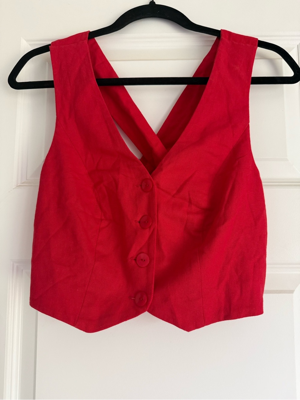 Red V-Neck Button Front Women's Vest